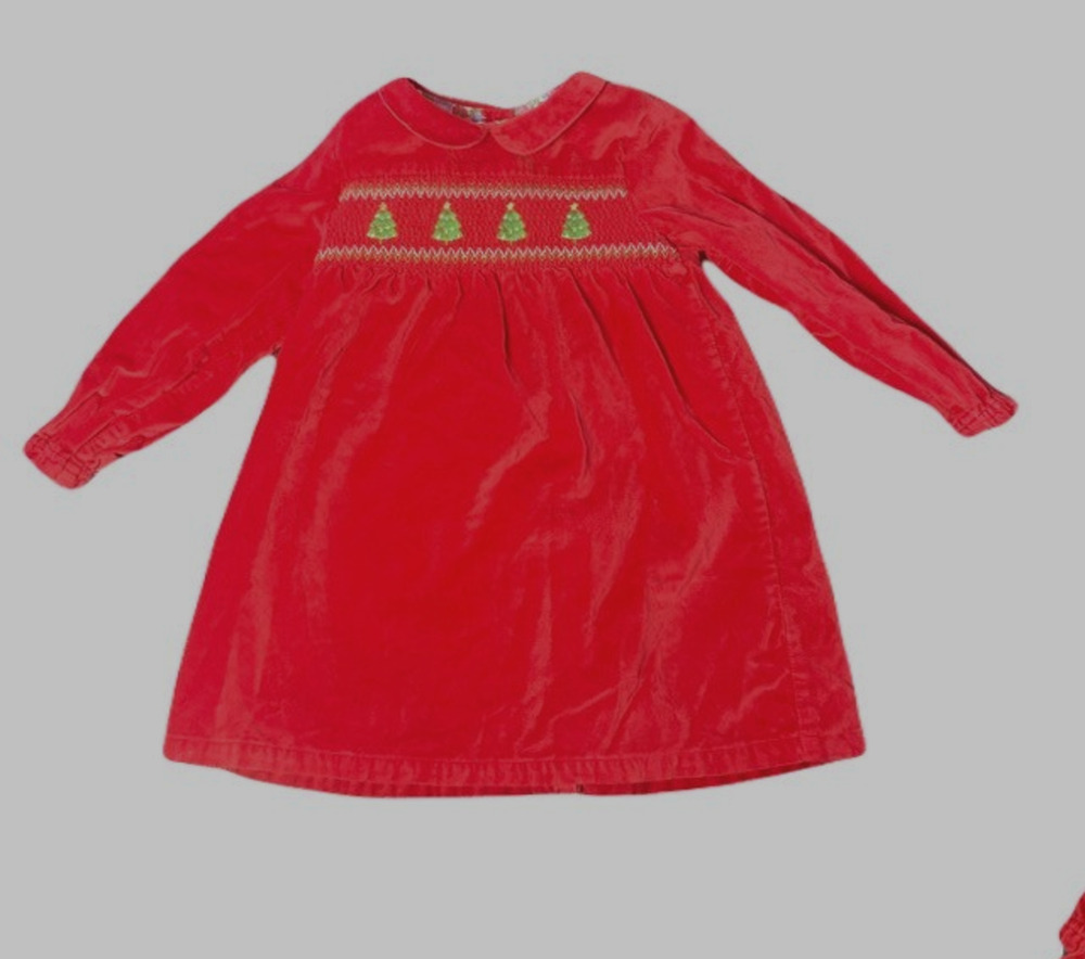 Baby Boden Size 2-3Y Red Long Sleeve Fully Lined Velvet Smocked Holiday Dress